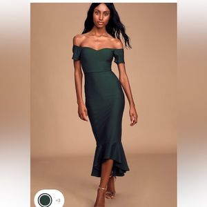Lulu’s How Much I Care Dark Green Off-The-Shoulder Midi Dress